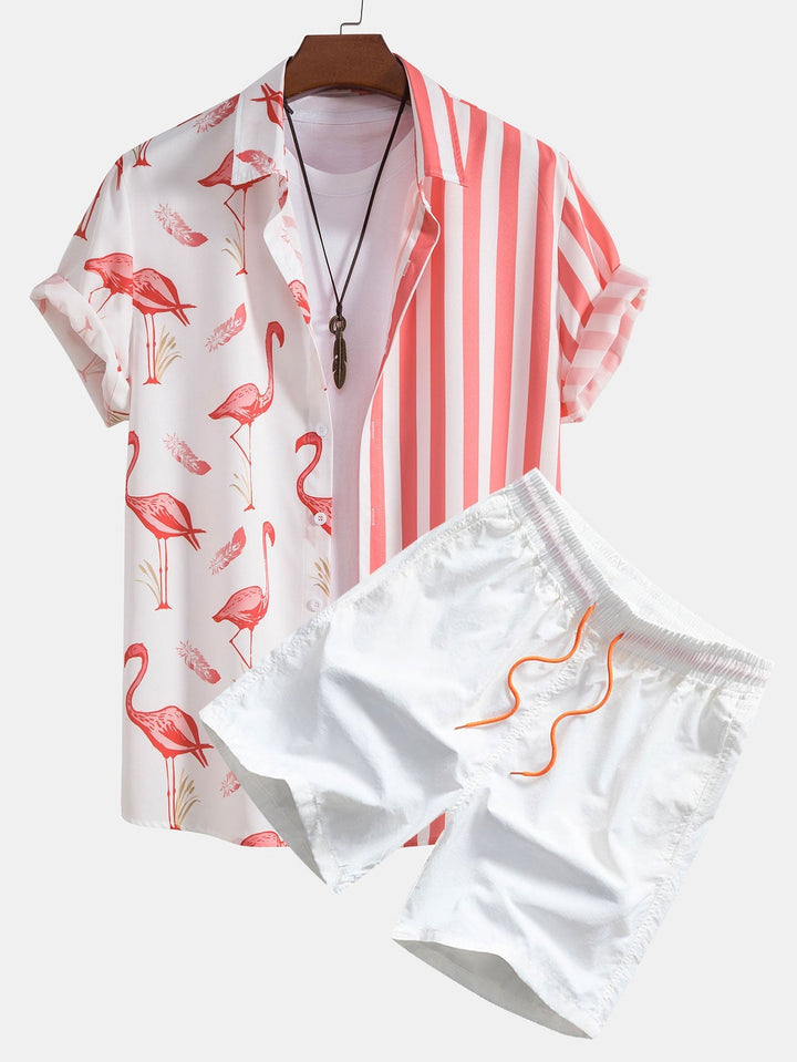 Flamingo Streifen Hemd Badeshorts Set von Heidi München – Ansicht 1