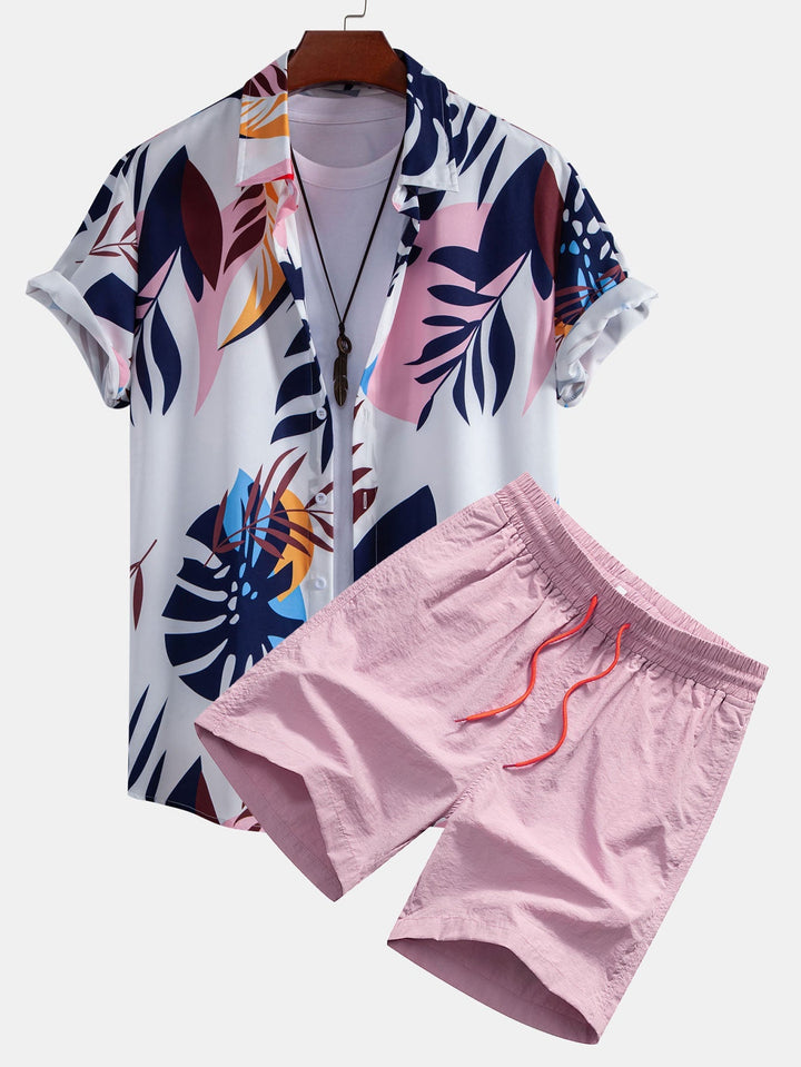 Blätter Print Hemd Badeshorts Set von Heidi München – Ansicht 3