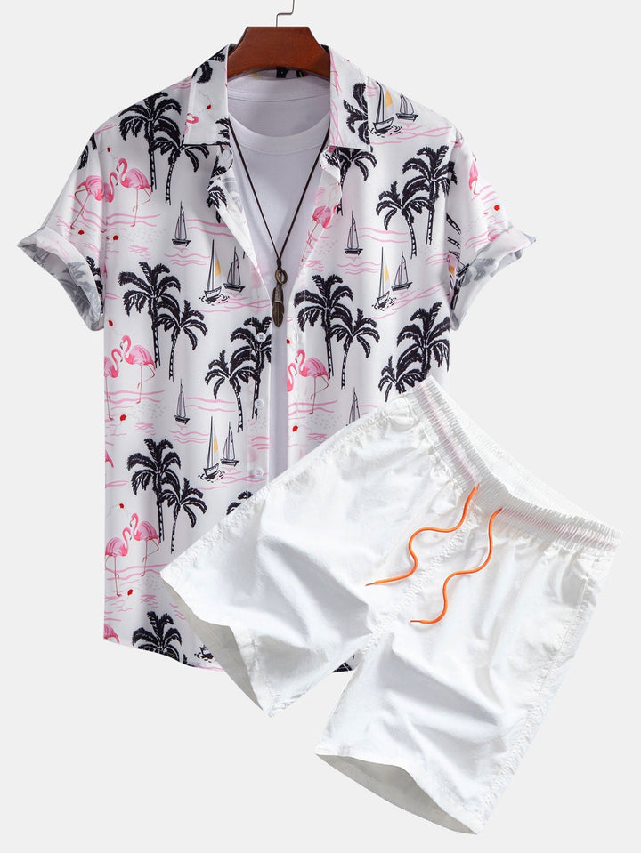 Palmen Flamingo Hemd Badeshorts Set von Heidi München – Ansicht 3