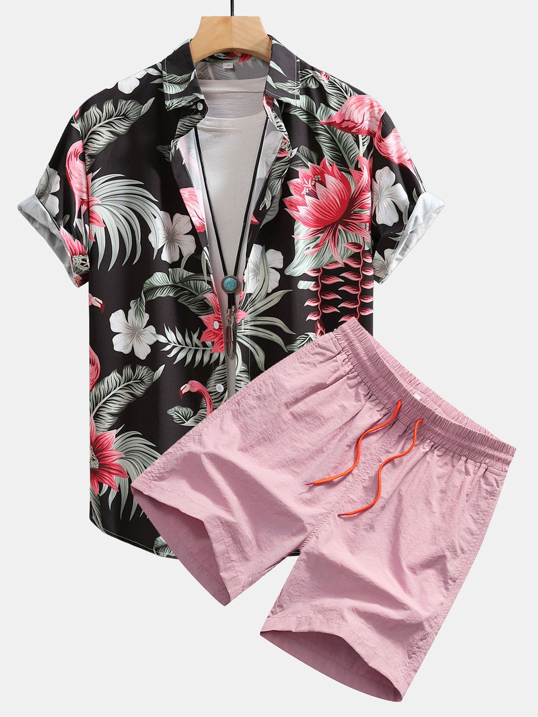 Flamingo Blumen Hemd Badeshorts Set von Heidi München – Ansicht 1