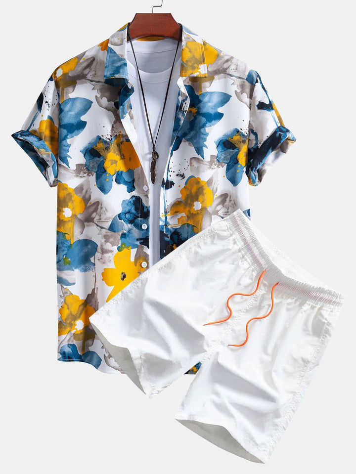 Tintenblaues Blumen Hemd Badeshorts Set von Heidi München – Ansicht 1