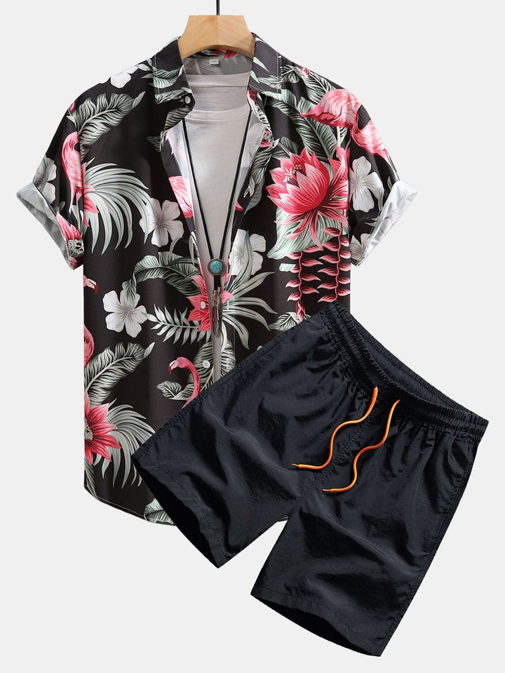 Flamingo Blumen Hemd Badeshorts Set von Heidi München – Ansicht 2