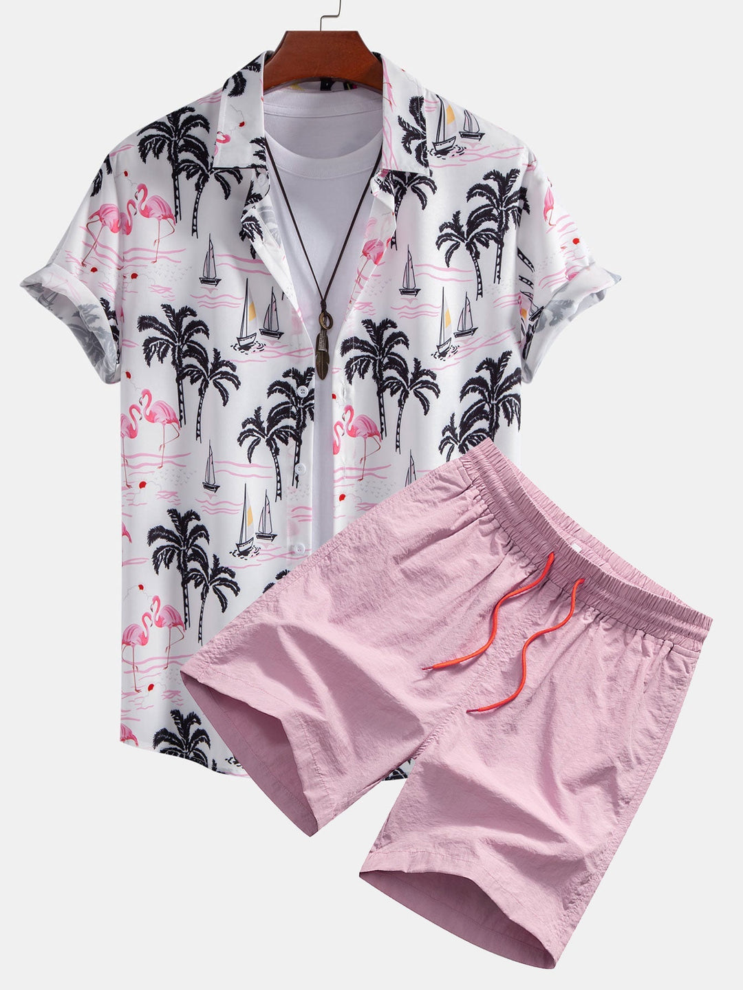 Palmen Flamingo Hemd Badeshorts Set von Heidi München – Ansicht 1