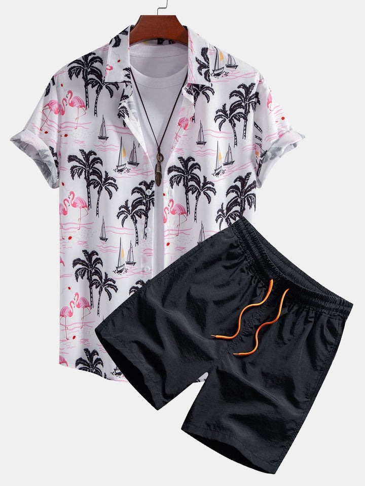Palmen Flamingo Hemd Badeshorts Set von Heidi München – Ansicht 2