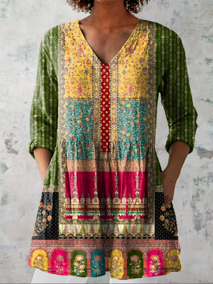 Nyla lange Damenbluse mit Muster